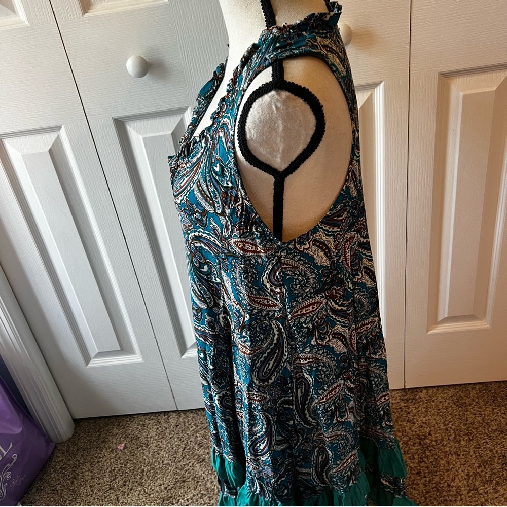 Papillon Teal and Brown Paisley Dress Size Medium - Picture 5 of 14